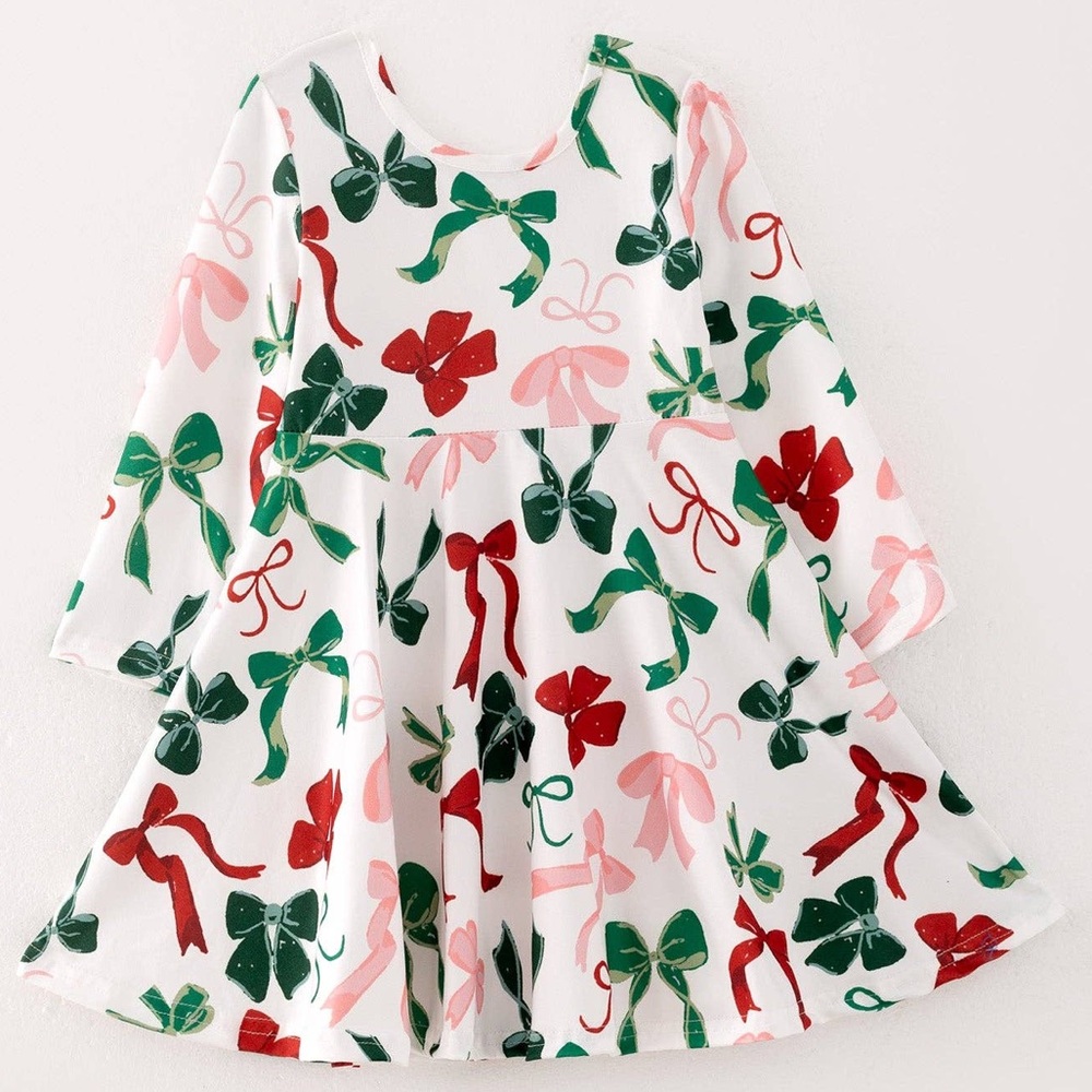 🎄 Rylee Faith Designs Christmas Bows Twirl Dress 2 3 4 5 6 7 8/9